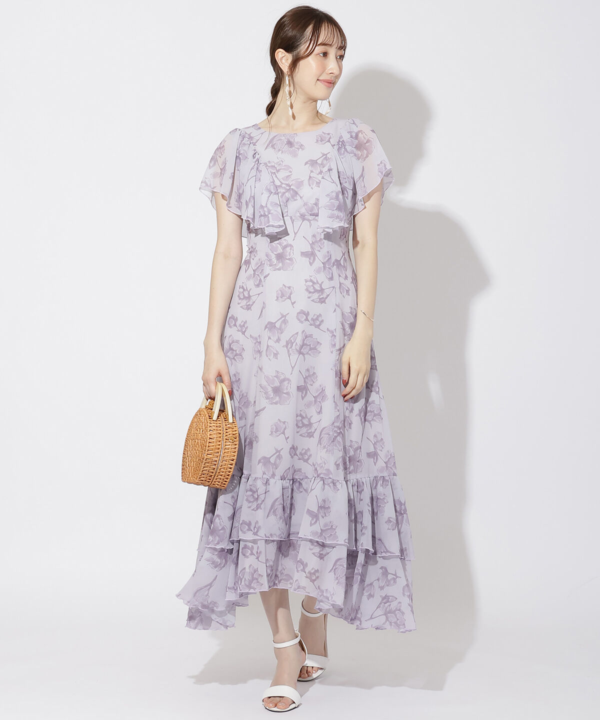 WILLSELECTION「ラインフラワー袖フリルワンピース」|ワンピース|