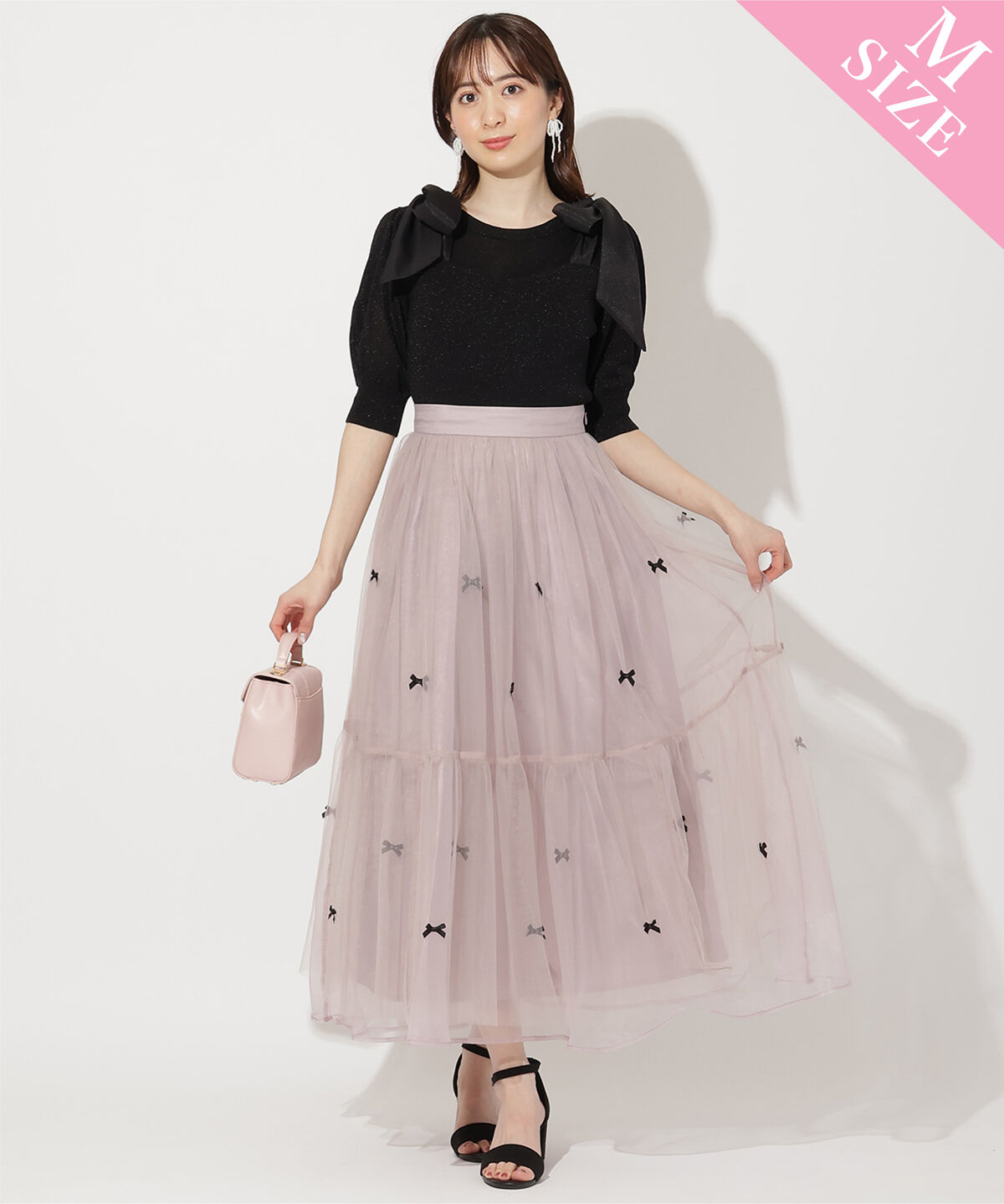 WILLSELECTION「リボンデザインチュールスカート」|フレア|ピンク