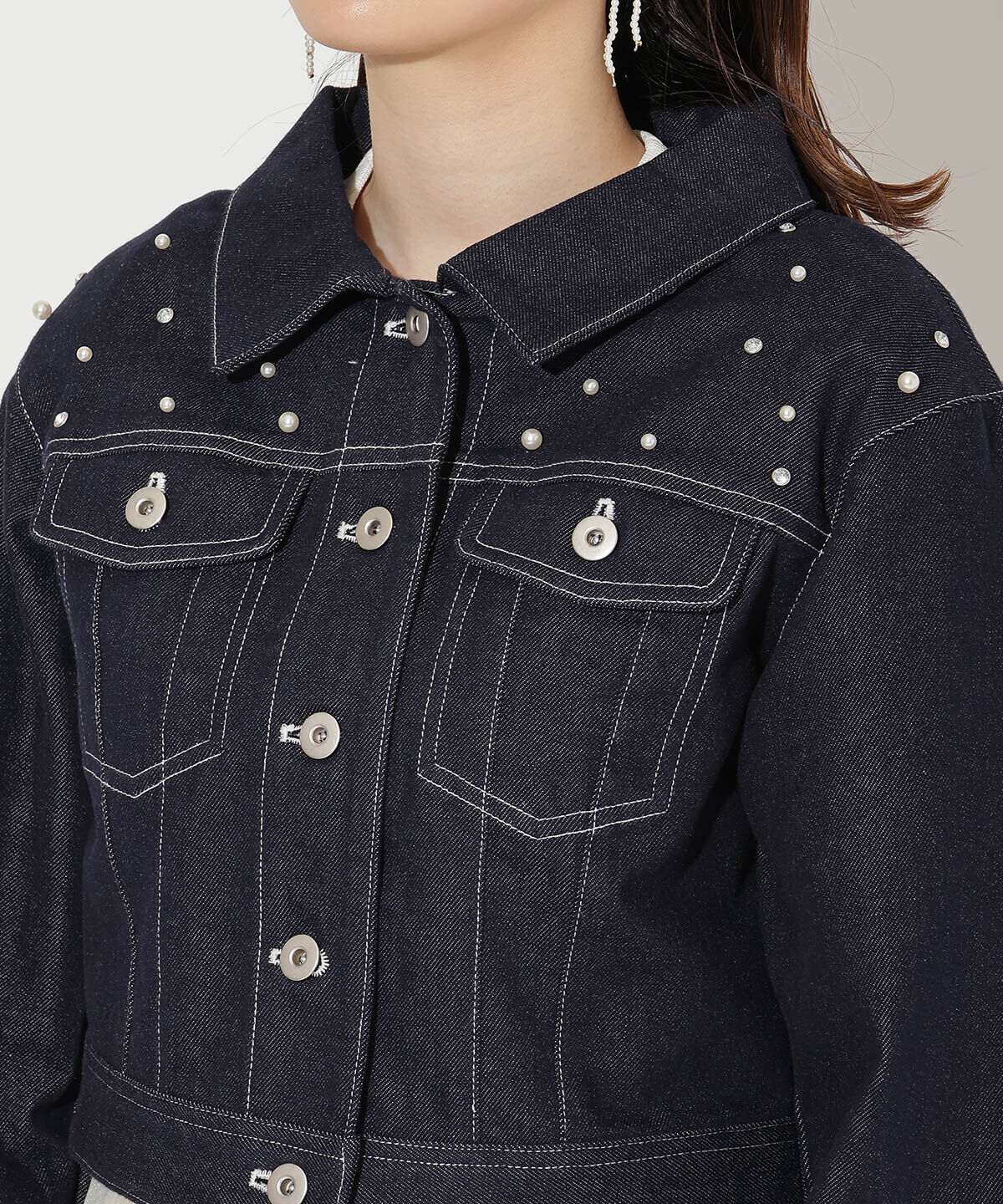 WILLSELECTION「ランダムパール付きデニムジャケット」|デニムジャケット|