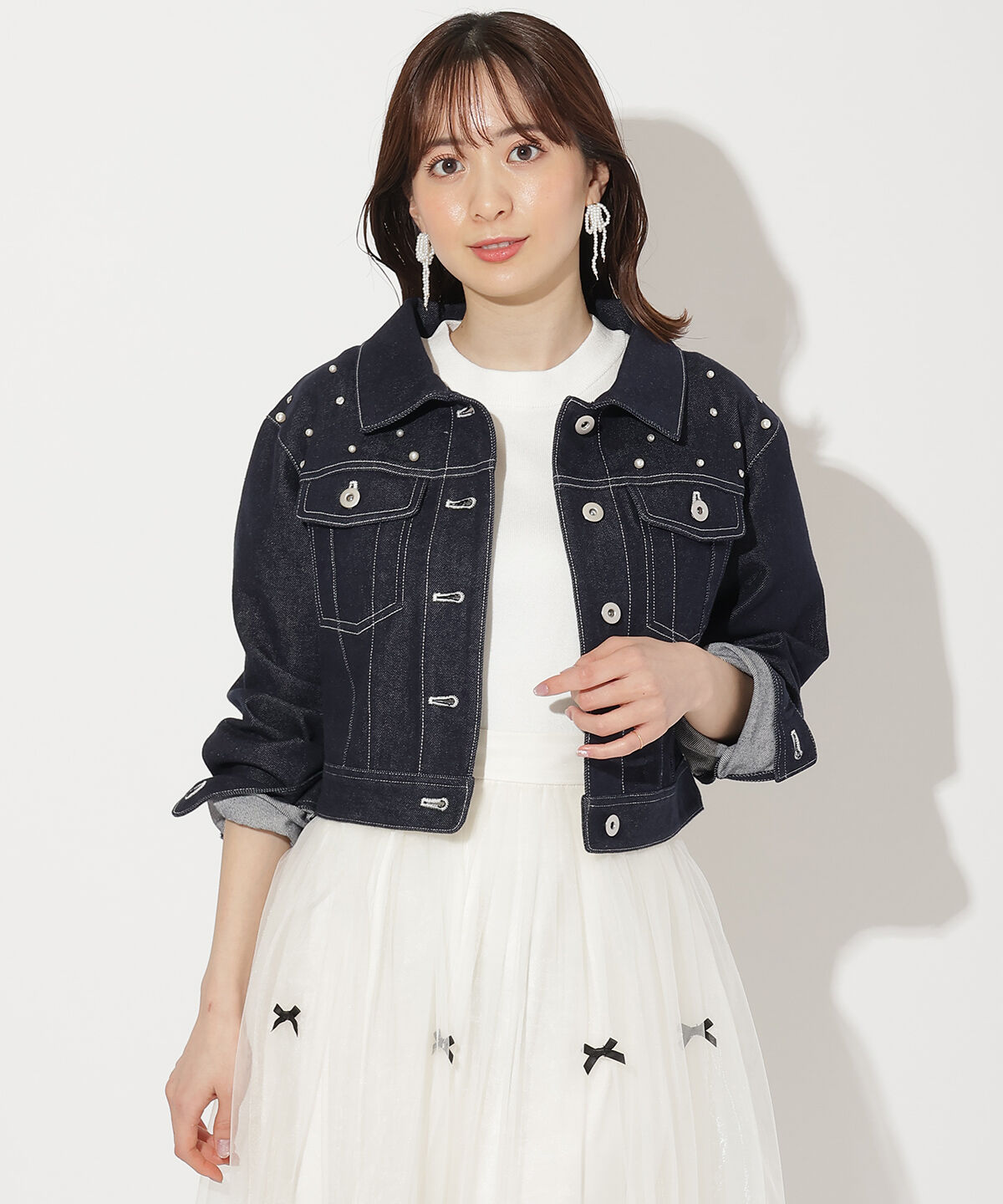 WILLSELECTION「ランダムパール付きデニムジャケット」|デニムジャケット|