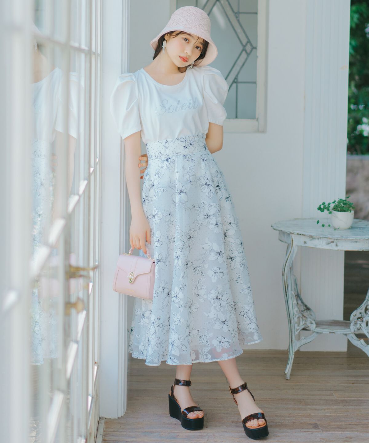 WILLSELECTION「ドットフラワー単色スカート」|フレア|