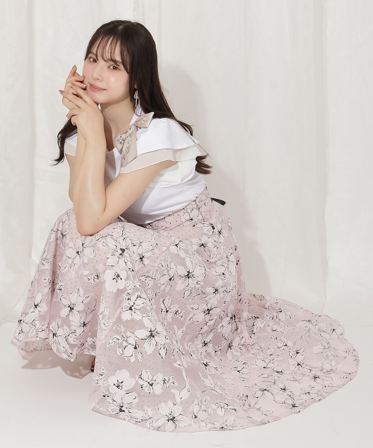 WILLSELECTION「ドットフラワー単色スカート」|フレア|