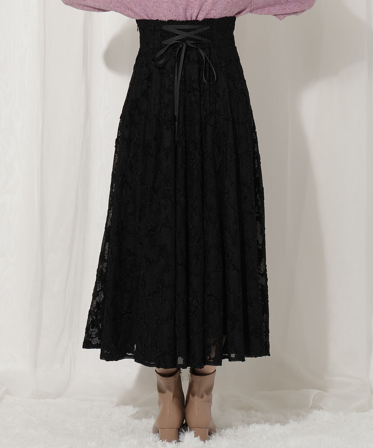 WILLSELECTION「起毛フラワーレーススカート」|フレア|