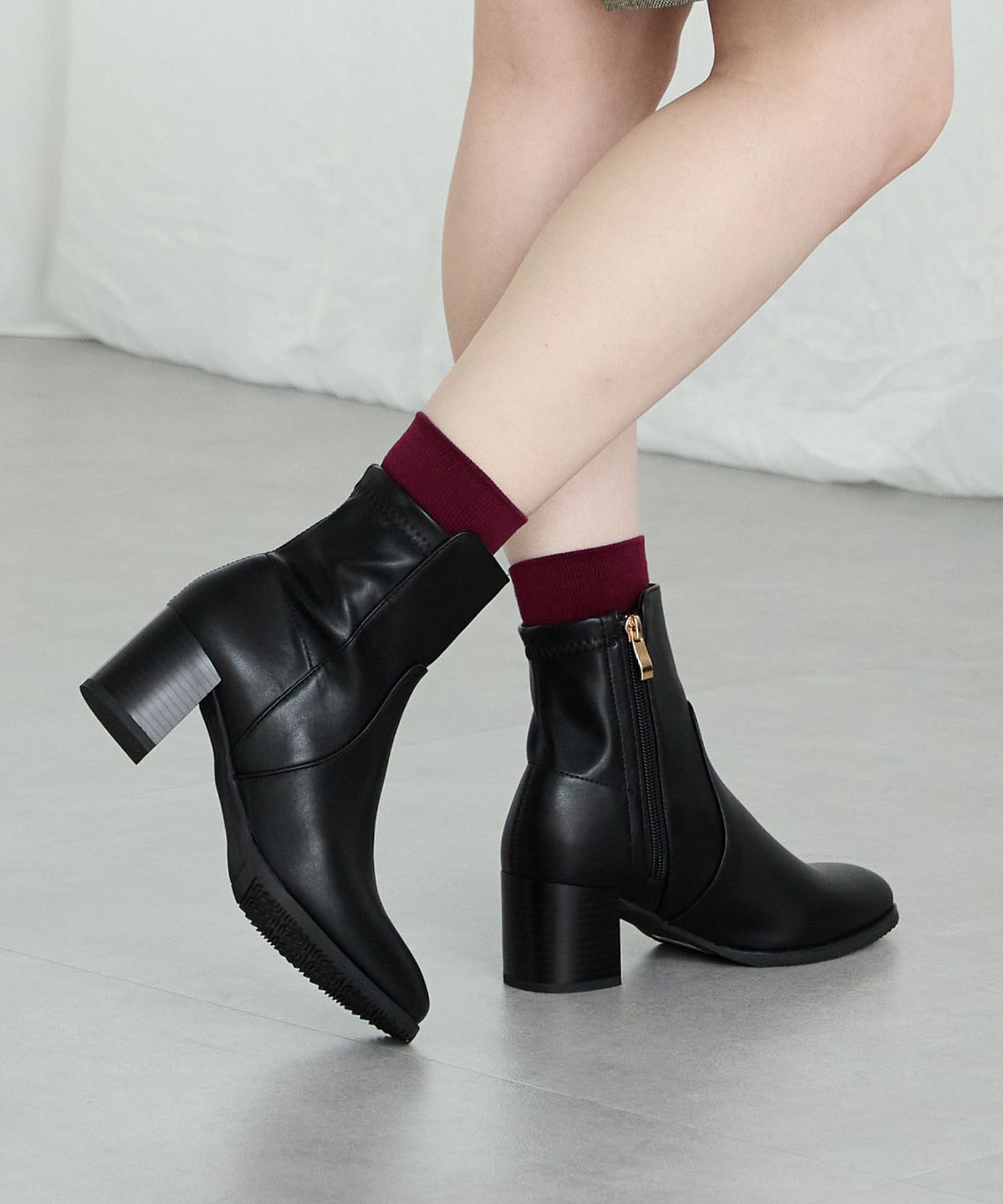 ORiental TRaffic「【 美脚 】 チャンキー ヒール ミドル ブーツ/31408 ヒール6ｃｍ 太ヒール 定番人気」|ショートブーツ|BLACK