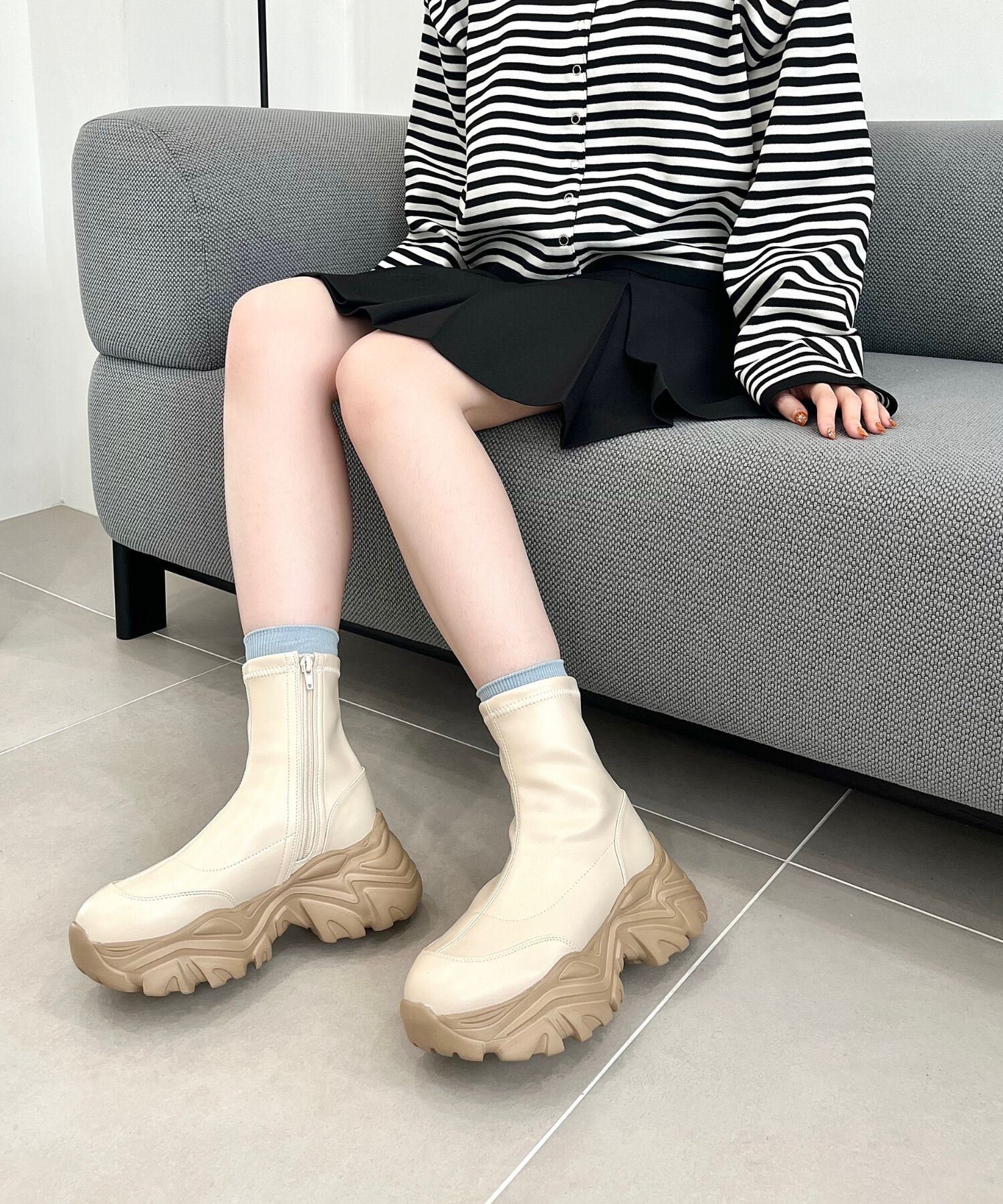 ORiental TRaffic「【 軽量 ・ 厚底 】 スニーカーソール ショートブーツ /41412 ストレッチ 美脚」|スニーカー|