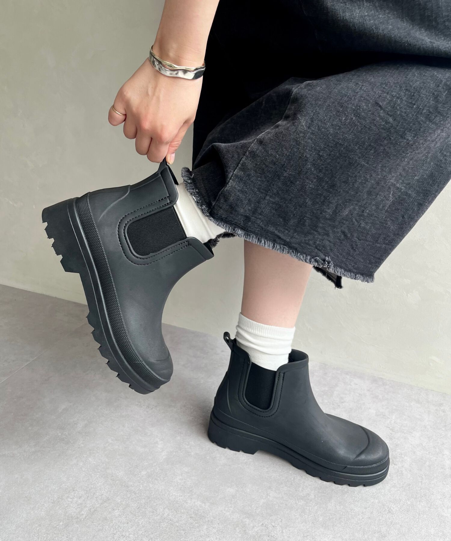 ORiental TRaffic「【防水】アンクル丈 サイドゴア 厚底 レインブーツ /R-0023　レインシューズ ショートブーツ」|ショートブーツ|BLACK