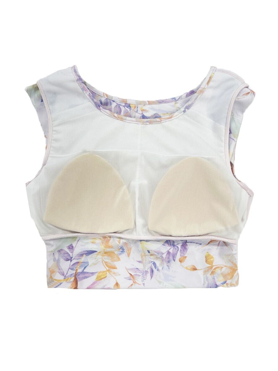 ALBOVE「エレガントリーフ柄プチスリーブブラ」|ビキニトップス|