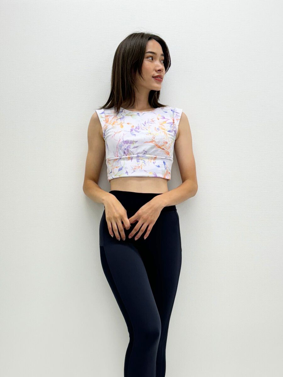 ALBOVE「エレガントリーフ柄プチスリーブブラ」|ビキニトップス|