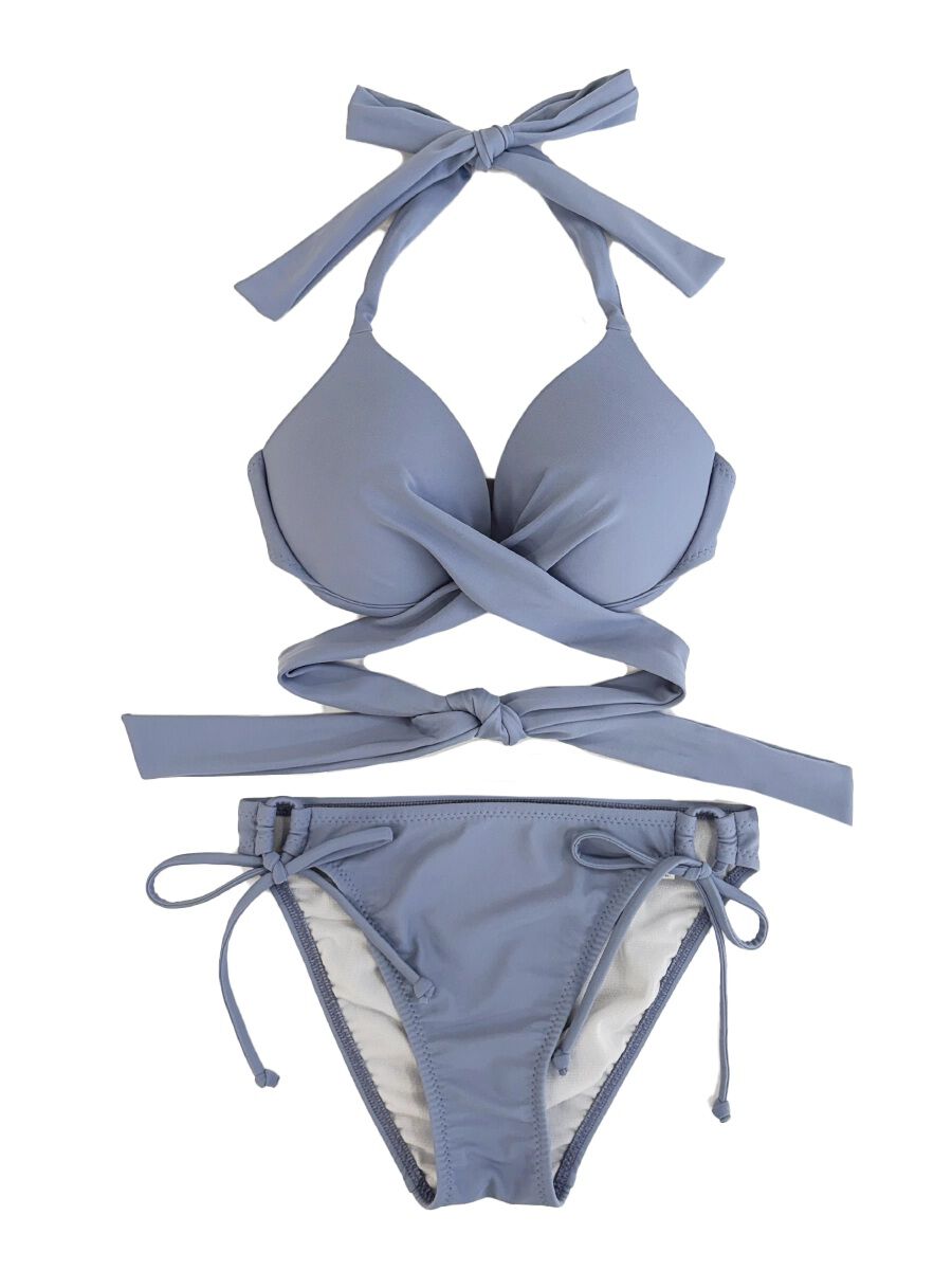 PEAK&PINE「【新作水着】無地クロッシーワイヤースタイルアップビキニ【Gカップ】」|ビキニ|ブルー