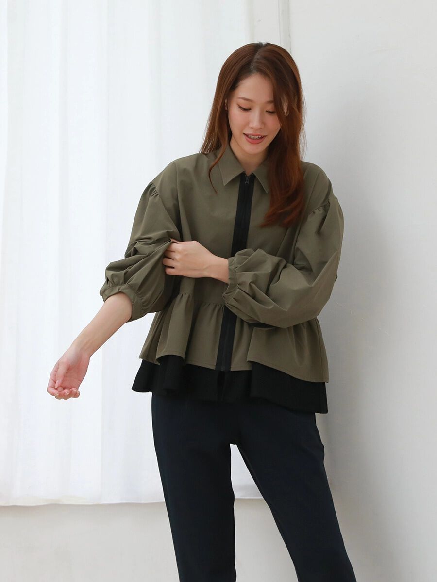 ALBOVE「バルーンスリーブブルゾン/ジャケット」|ブルゾン・スタジャン|カーキ