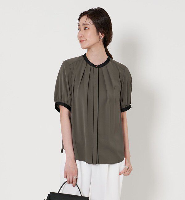 UNITED ARROWS「バイカラーパイピング ショートスリーブ ブラウス」|シャツ・ブラウス|DK.GRAY