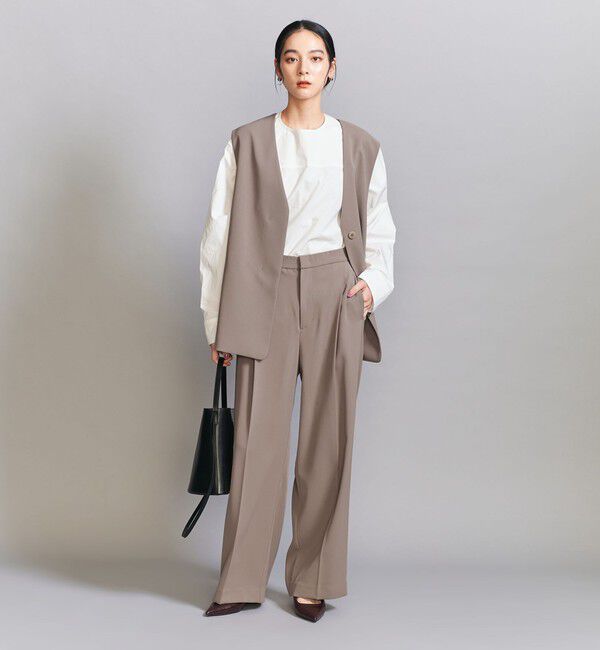 BEAUTY&YOUTH UNITED ARROWS「【WEB限定 Wardrobe DAILY MINIMAL】ダブルクロス タックワイドストレートパンツ ウォッシャブル」|スラックス|