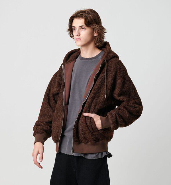 MONKEY TIME「ボアフリース フルジップ フーディー」|カーディガン|