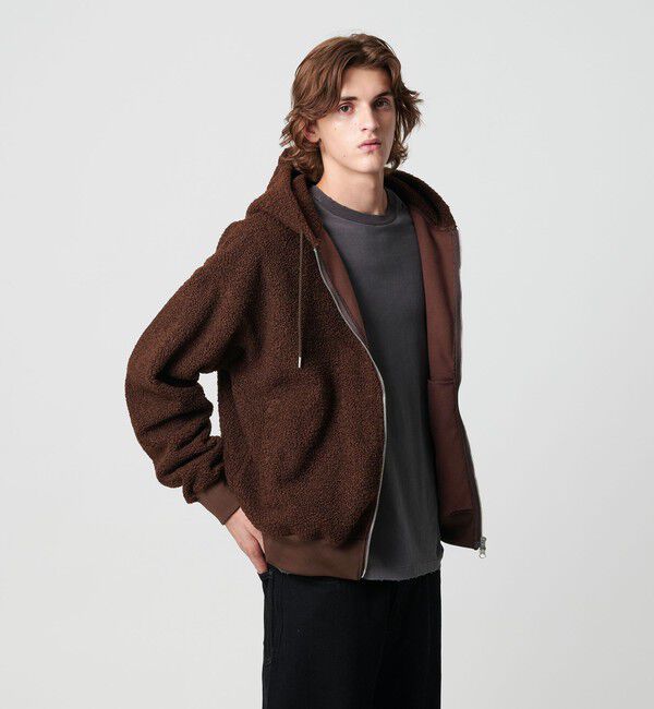 MONKEY TIME「ボアフリース フルジップ フーディー」|カーディガン|