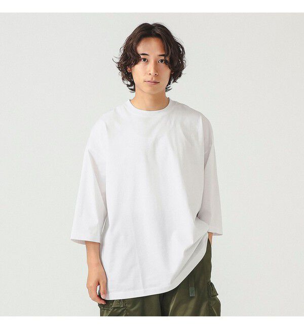 BEAMS「シルケット 8分袖 クルーネック Tシャツ」|Tシャツ・カットソー|WHITE