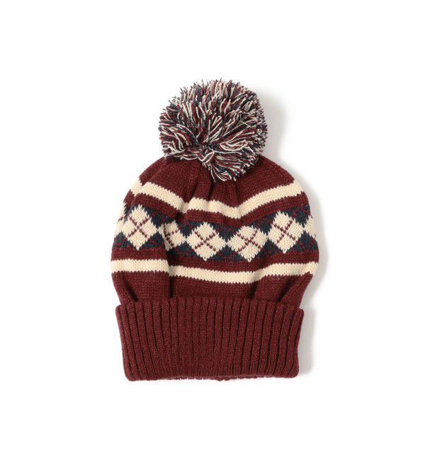 BEAMS「アーガイル ボンボン ニットキャップ」|キャップ・キャスケット|BURGUNDY