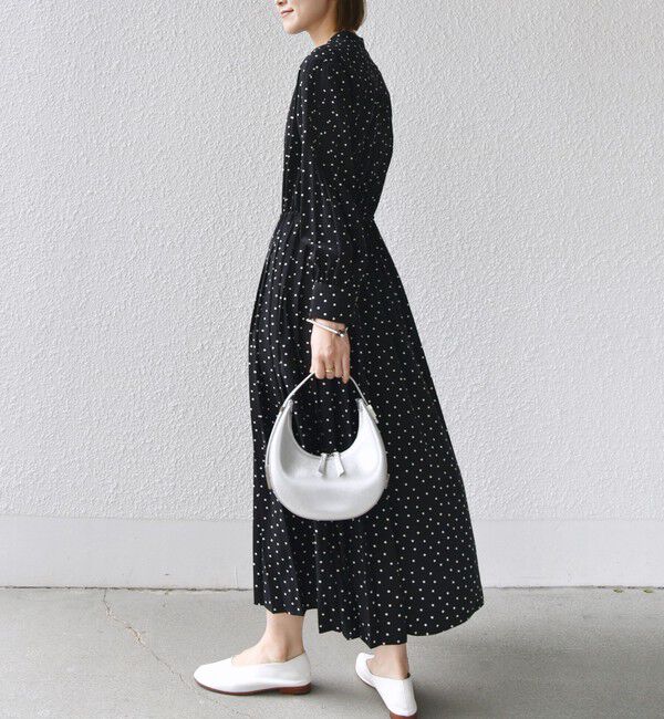 SHIPS for women「【WEB限定】〈手洗い可能〉ドット / 花柄 バンドカラー サイド プリーツ ワンピース」|ワンピース|