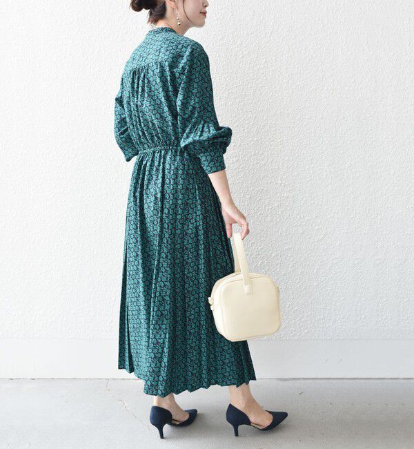 SHIPS for women「【WEB限定】〈手洗い可能〉ドット / 花柄 バンドカラー サイド プリーツ ワンピース」|ワンピース|