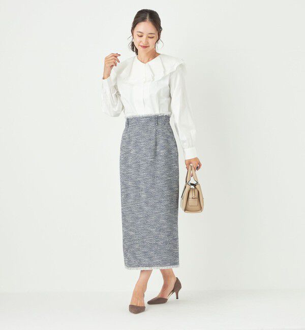 SHIPS Colors 「SHIPS Colors:〈手洗い可能〉ツイード タック タイト スカート（セットアップ対応可能）」|タイト|
