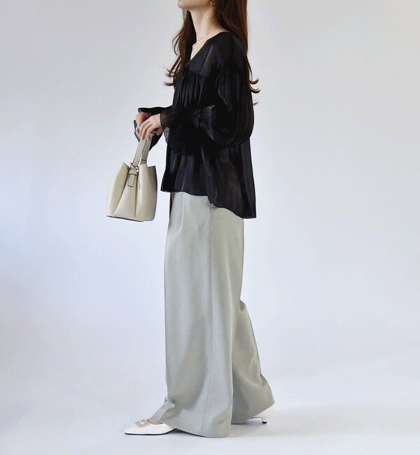 quaranciel「quaranciel:〈手洗い可能〉シアー シャイン サテン ギャザー ブラウス」|シャツ・ブラウス|