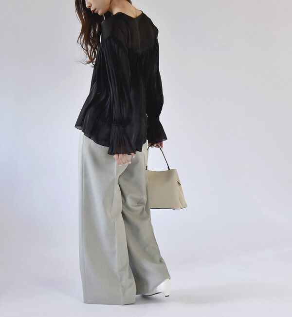 quaranciel「quaranciel:〈手洗い可能〉シアー シャイン サテン ギャザー ブラウス」|シャツ・ブラウス|