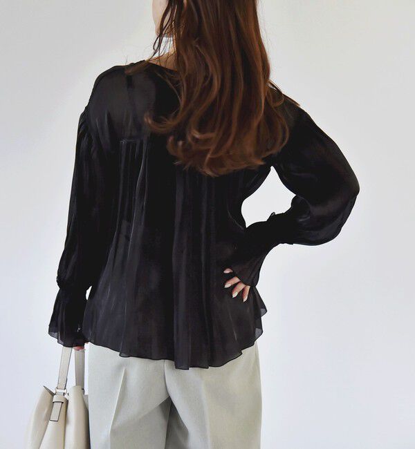 quaranciel「quaranciel:〈手洗い可能〉シアー シャイン サテン ギャザー ブラウス」|シャツ・ブラウス|