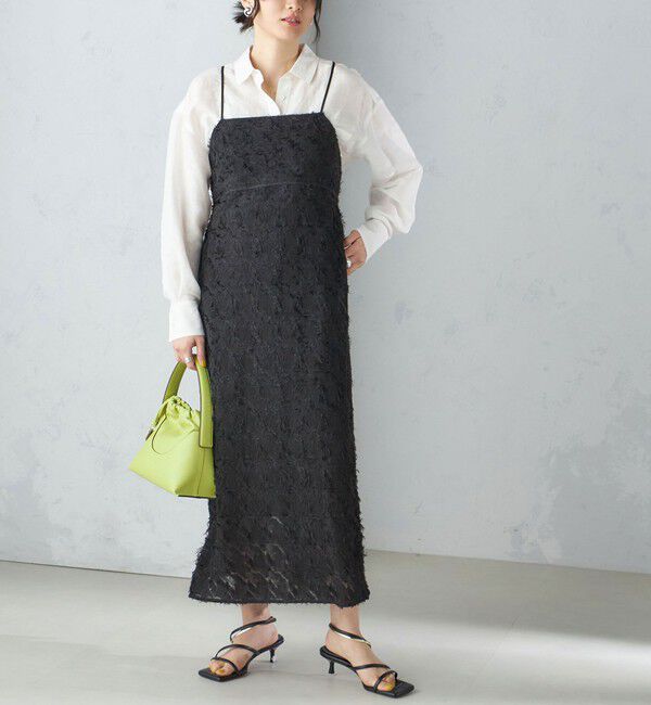SHIPS for women「〈手洗い可能〉フリンジ ジャカード キャミ ワンピース 24SS」|ワンピース|ブラック