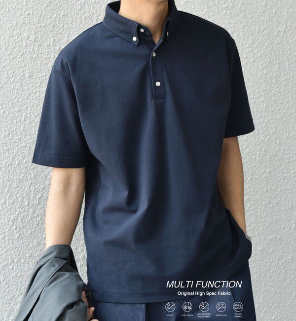 SHIPS any「SHIPS any:〈接触冷感/遮熱/UVカット機能等〉サマーファンクション 鹿の子 ボタンダウンポロシャツ◇」|ポロシャツ|ダークブルー