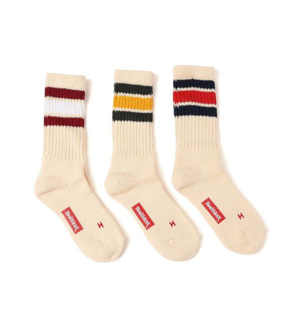 SHIPS any「Healthknit: 3ピース ライン ソックス」|ソックス|ナチュラル