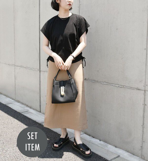 quaranciel「quaranciel:〈洗濯機可能〉アイライン スカート &times; フレンチ TEE セット」|タイト|ブラック