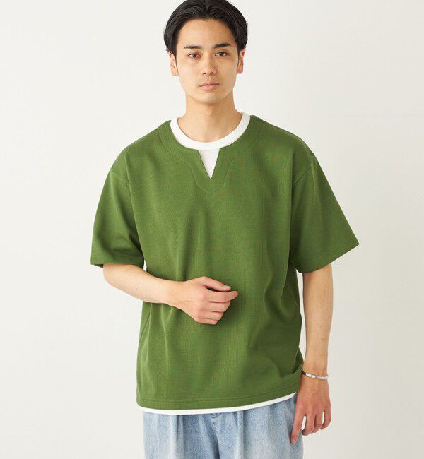 SHIPS Colors 「SHIPS Colors:〈手洗い可能〉フェイクレイヤード キーネック ショートスリーブ」|Tシャツ・カットソー|グリーン