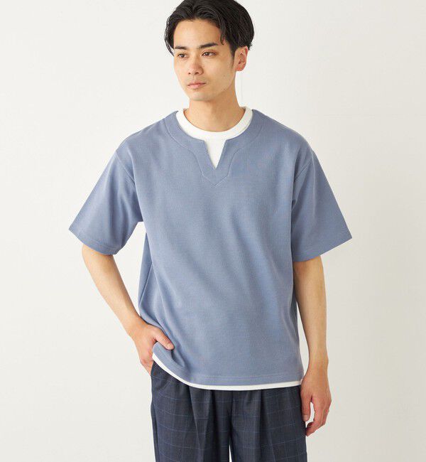 SHIPS Colors 「SHIPS Colors:〈手洗い可能〉フェイクレイヤード キーネック ショートスリーブ」|Tシャツ・カットソー|