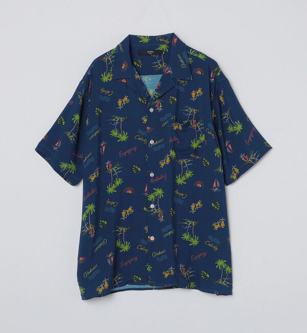 SHIPS Colors 「SHIPS Colors:〈洗濯機可能〉レーヨン プリント オープンカラー シャツ」|シャツ・ブラウス|ネイビー