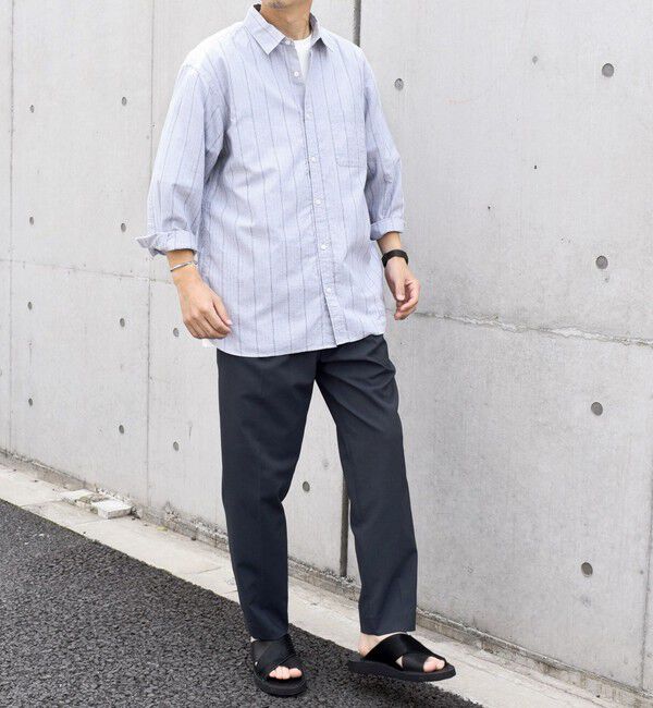 SHIPS any「SHIPS any: 〈洗濯機可能〉コットン / リネン ブルー ストライプ 7分袖 レギュラー シャツ◇」|シャツ・ブラウス|