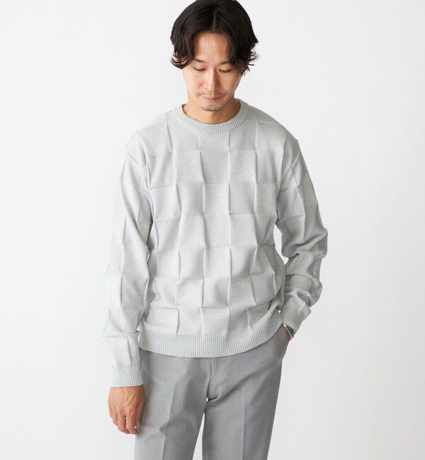 SHIPS「SHIPS:〈手洗い可能〉Amossa(R) シャンティ ブロック リンクス編み 長袖 ニット」|ニット・セーター|ライトグレー