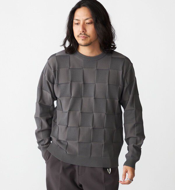 SHIPS「SHIPS:〈手洗い可能〉Amossa(R) シャンティ ブロック リンクス編み 長袖 ニット」|ニット・セーター|ダークグレー