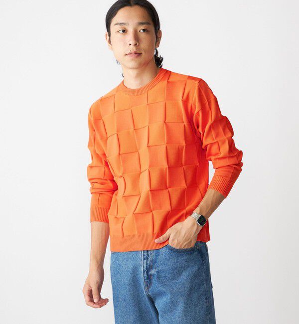 SHIPS「SHIPS:〈手洗い可能〉Amossa(R) シャンティ ブロック リンクス編み 長袖 ニット」|ニット・セーター|オレンジ