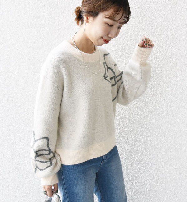 SHIPS for women「【WEB限定】〈手洗い可能〉ジャカード フラワー ニット プルオーバー」|ニット・セーター|