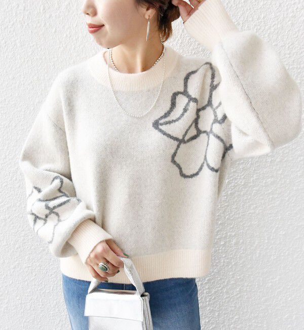 SHIPS for women「【WEB限定】〈手洗い可能〉ジャカード フラワー ニット プルオーバー」|ニット・セーター|