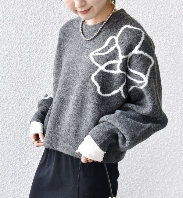 SHIPS for women「【WEB限定】〈手洗い可能〉ジャカード フラワー ニット プルオーバー」|ニット・セーター|