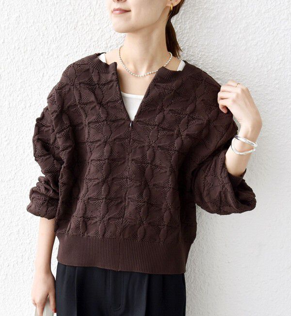 SHIPS for women「【WEB限定】〈洗濯機可能〉2WAY フラワー ジャカード ハーフ ジップ プルオーバー」|ニット・セーター|ブラウン