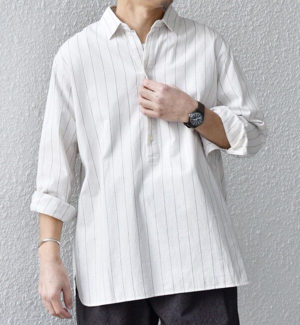 SHIPS any「SHIPS any:〈洗濯機可能〉コットン/リネン 7分袖  ストライプ スキッパー プルオーバー シャツ◇」|シャツ・ブラウス|