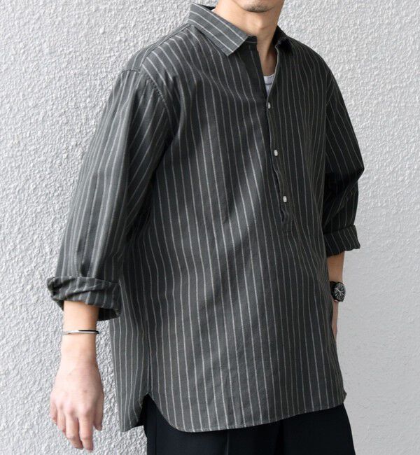 SHIPS any「SHIPS any:〈洗濯機可能〉コットン/リネン 7分袖  ストライプ スキッパー プルオーバー シャツ◇」|シャツ・ブラウス|