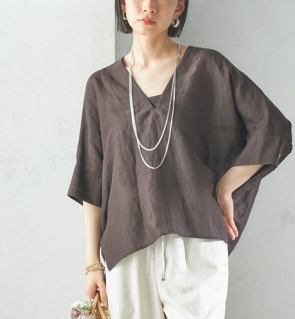 SHIPS for women「【一部WEB限定】〈手洗い可能〉IMPERIAL LINEN スキッパー ブラウス」|シャツ・ブラウス|ブラウン