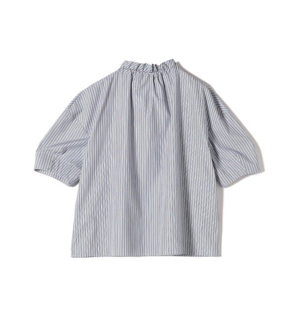 SHIPS for women「〈手洗い可能〉ストライプ フリル ネック リボン 半袖 ブラウス」|シャツ・ブラウス|