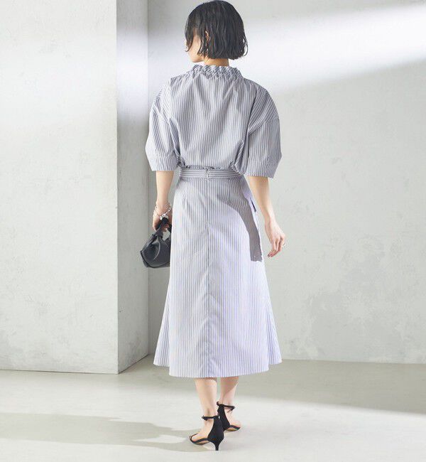 SHIPS for women「〈手洗い可能〉ストライプ フリル ネック リボン 半袖 ブラウス」|シャツ・ブラウス|