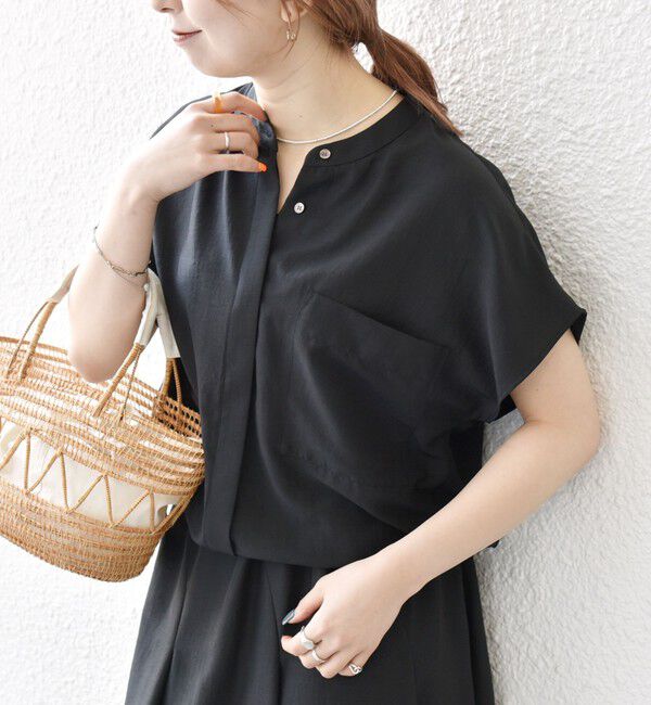 SHIPS any「SHIPS any:〈洗濯機可能〉グロッシー ドロスト バンドカラー フレンチ シャツ」|シャツ・ブラウス|