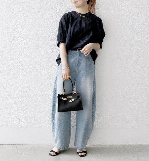 SHIPS any「SHIPS any:〈洗濯機可能〉シアー チェック ドルマン シャーリング パフ ブラウス」|シャツ・ブラウス|