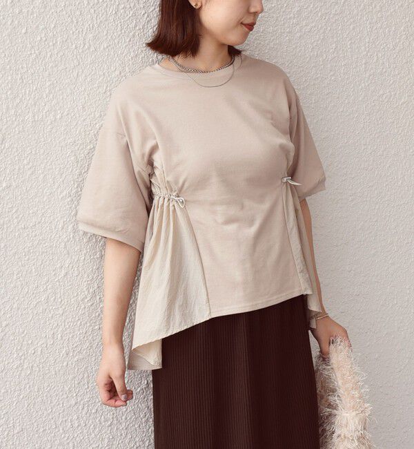 SHIPS Colors 「SHIPS Colors:〈洗濯機可能〉ミニ裏毛 ドッキング トップス◇」|Tシャツ・カットソー|ベージュ