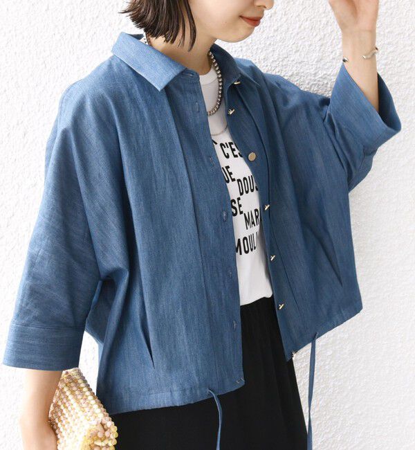 SHIPS for women「《追加予約》【WEB限定】〈手洗い可能〉デニム ライク タック 裾 ドロスト 羽織 シャツ」|シャツ・ブラウス|